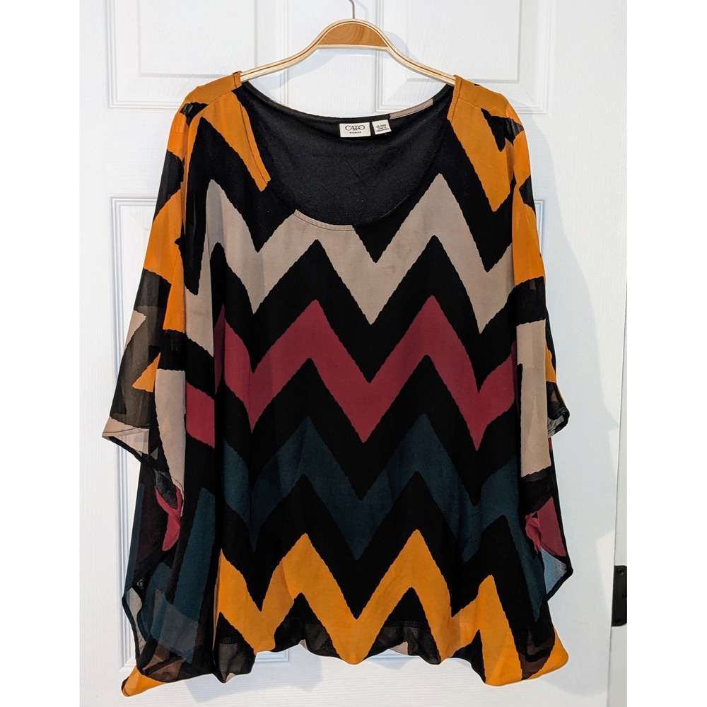 Cato‎ Woman Chevron Print Sheer Poncho Top Colorful Bohemian Plus Size 22/24W
